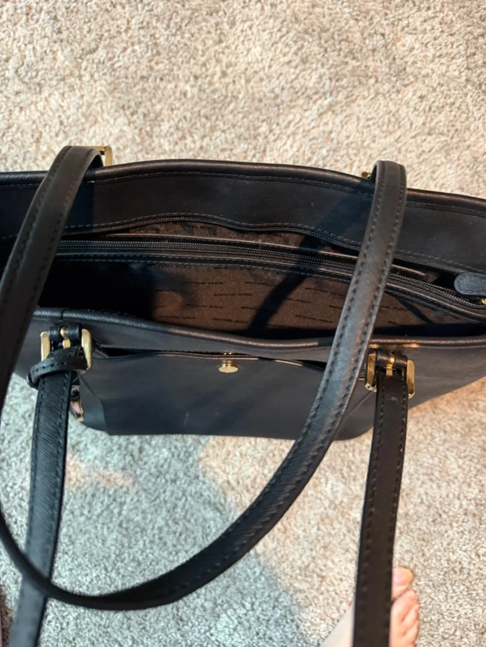 Michael Kors Black Tote with Gold MK Charm - Picture 3 of 3